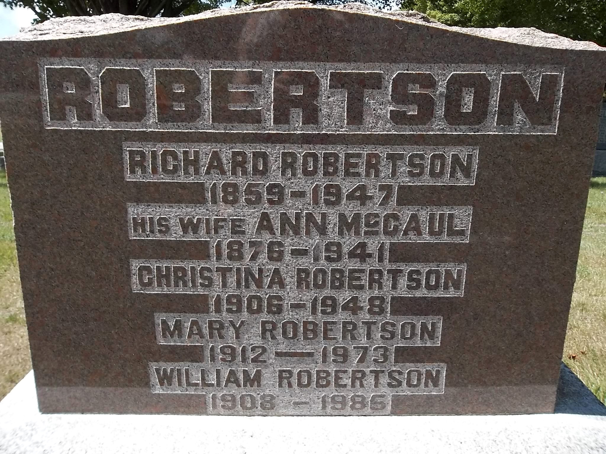 Photo of headstones/Robertson Family Headstone Ripley Huron Cemetery, Ripley, Bruce County, Ontario, Canada
